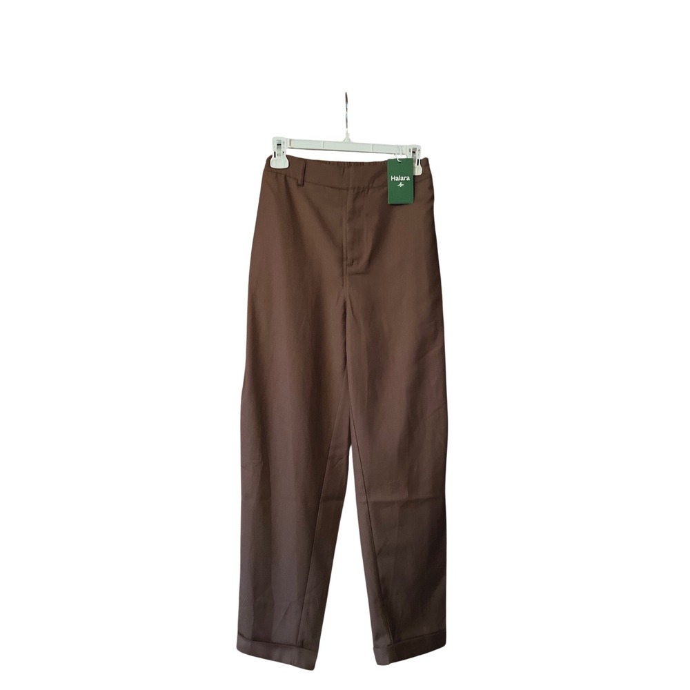 Halara Women Brown Wide Leg Cuffed Trousers Casual Pants Size XS NWT